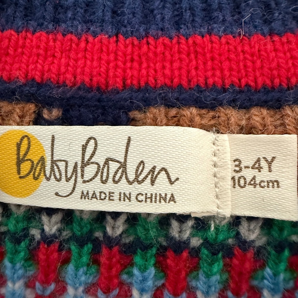 Baby Boden Kids Christmas Reindeer Fair Isle Knit Sweater Blue 3-4Y - Picture 4 of 7